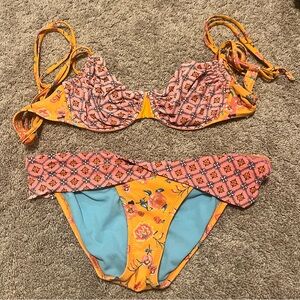 Floral Orange and Blue Bikini Set